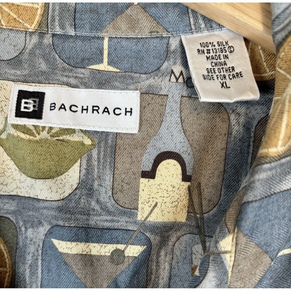 Bachrach 100% Silk Short Sleeve Button Up Martini Bar Drinks Shirt Men’s Size XL - Picture 3 of 6